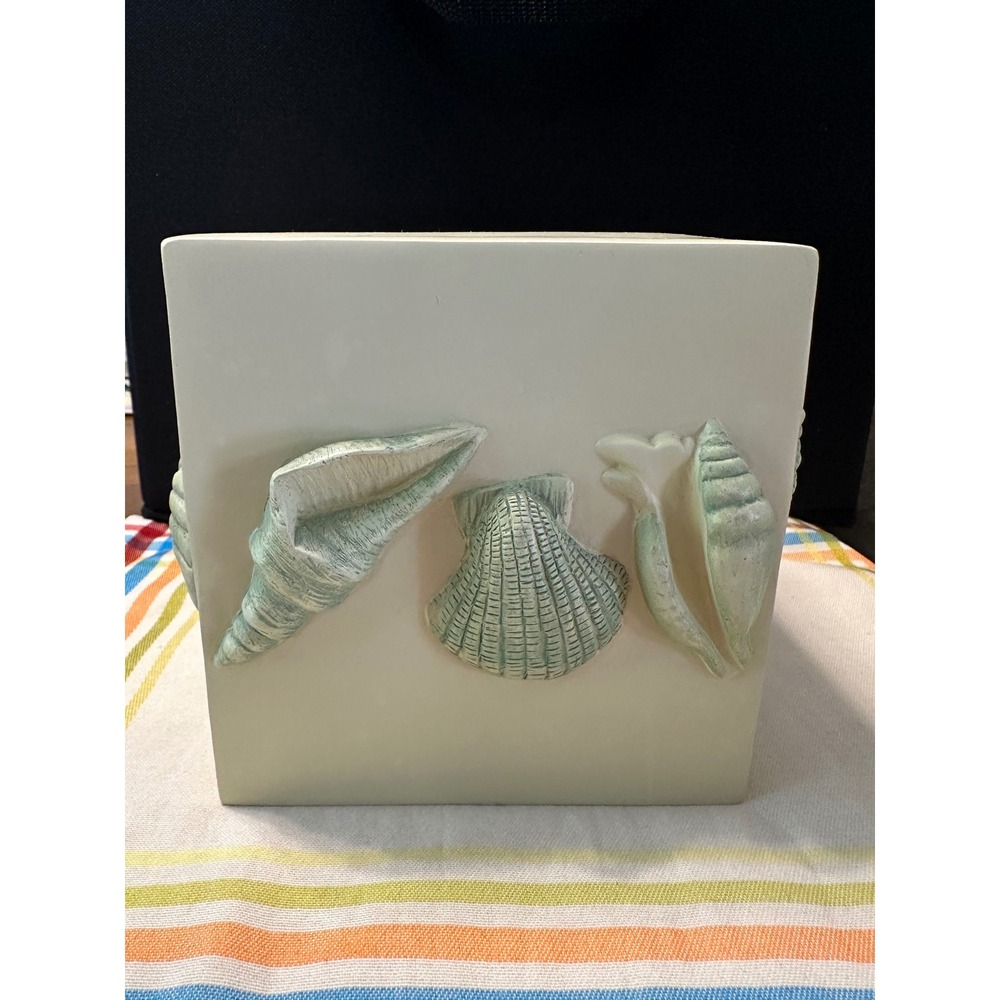 Coastal Seashell Tissue Box Cover Square Ceramic Nautical Starfish Beach Decor